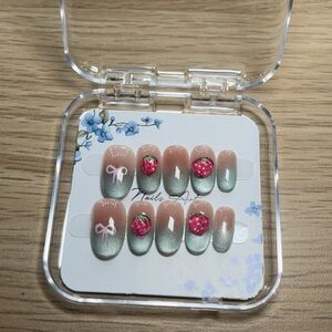 Strawberry Nail Art Set with Bow Accents